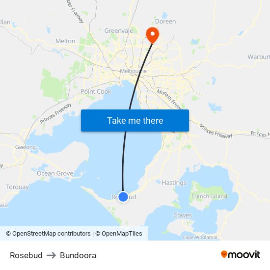 Rosebud to Bundoora map