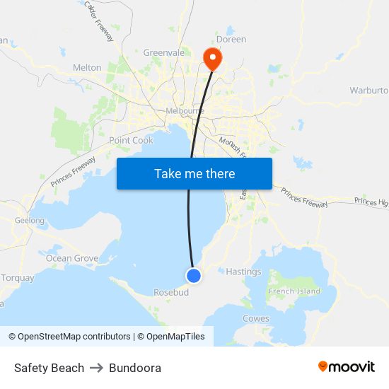 Safety Beach to Bundoora map