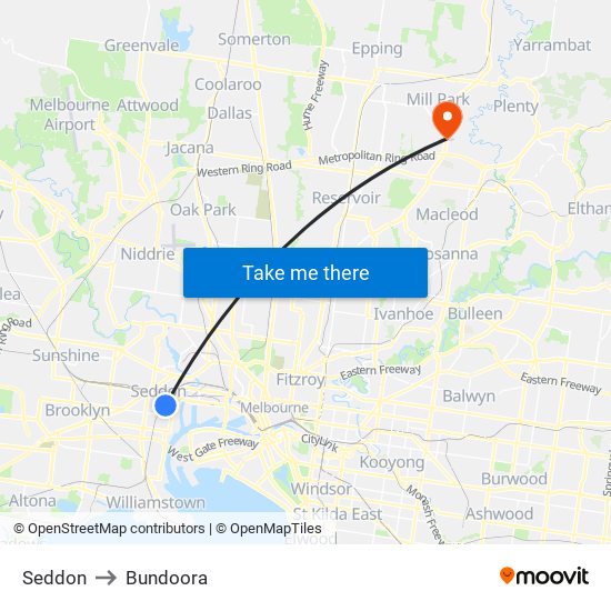 Seddon to Bundoora map