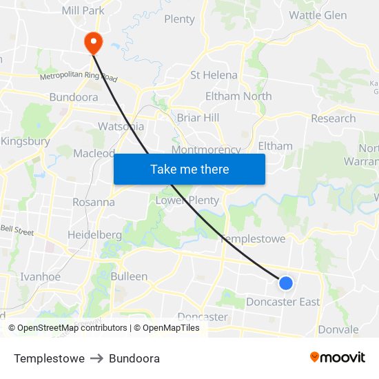 Templestowe to Bundoora map