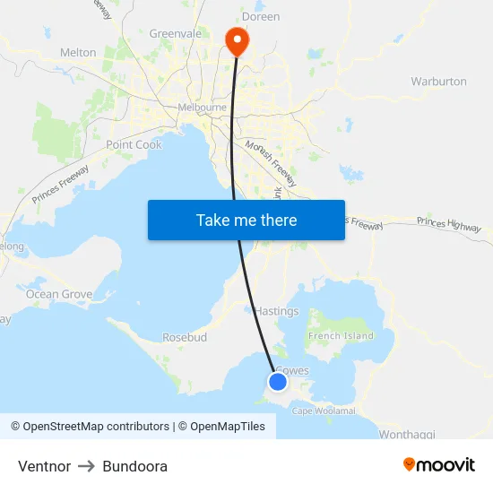 Ventnor to Bundoora map