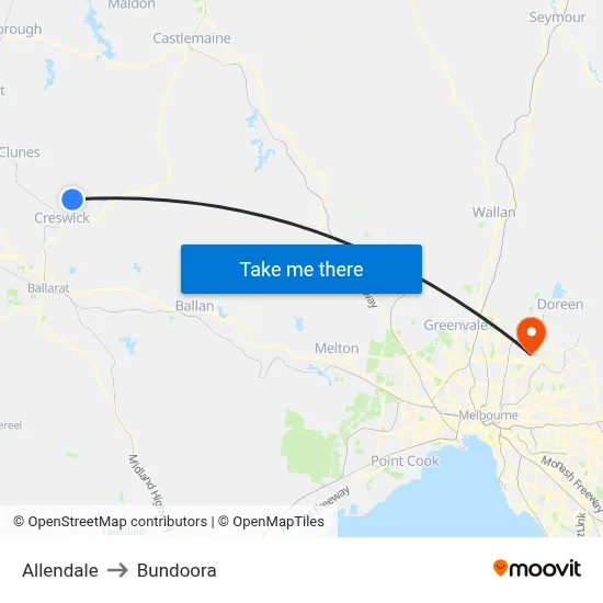 Allendale to Bundoora map