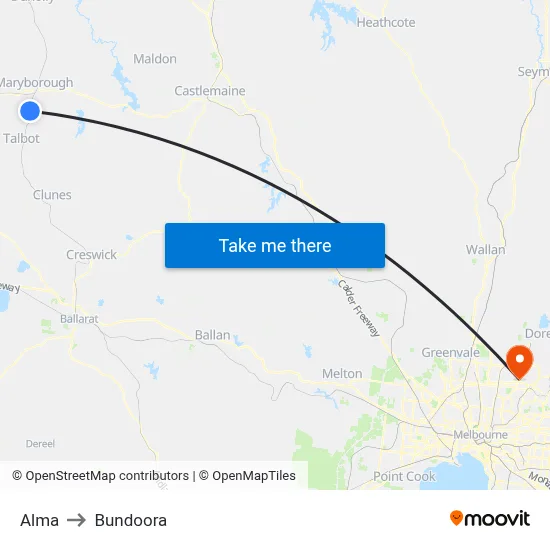 Alma to Bundoora map