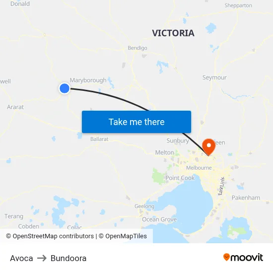 Avoca to Bundoora map
