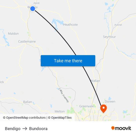 Bendigo to Bundoora map
