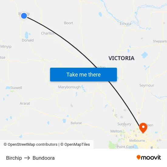 Birchip to Bundoora map