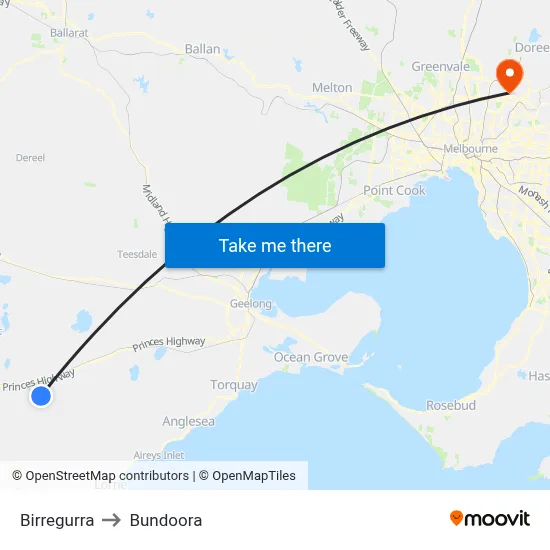 Birregurra to Bundoora map