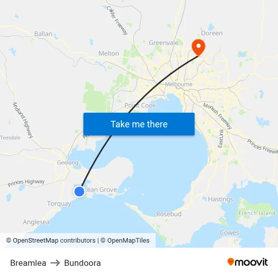 Breamlea to Bundoora map