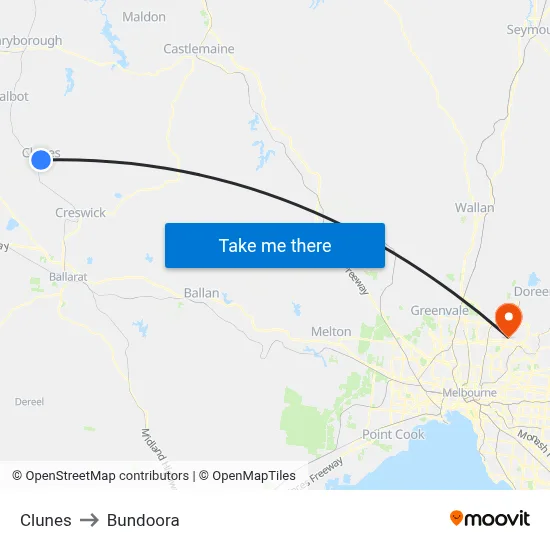 Clunes to Bundoora map