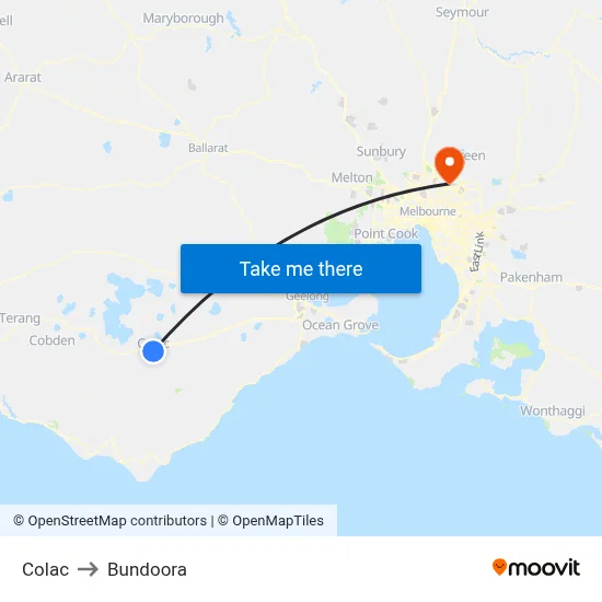 Colac to Bundoora map