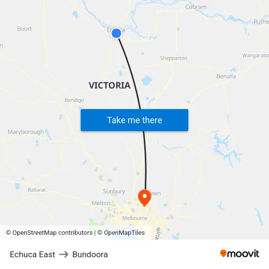 Echuca East to Bundoora map