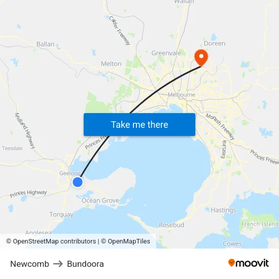 Newcomb to Bundoora map