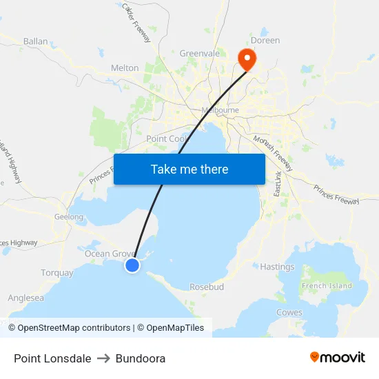 Point Lonsdale to Bundoora map