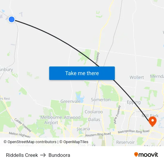 Riddells Creek to Bundoora map