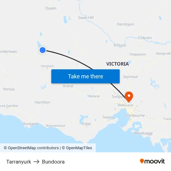 Tarranyurk to Bundoora map