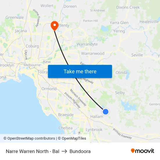Narre Warren North - Bal to Bundoora map