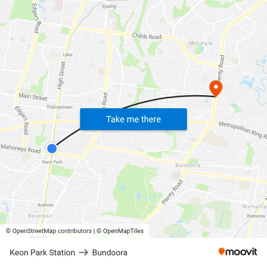 Keon Park Station to Bundoora map
