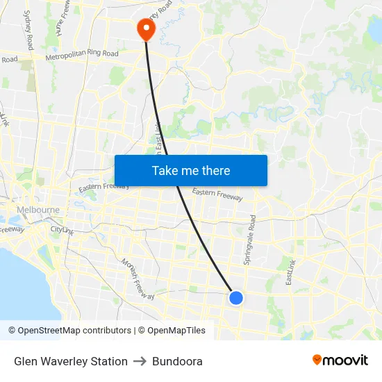 Glen Waverley Station to Bundoora map