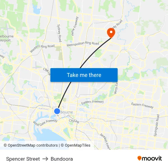 Spencer Street to Bundoora map