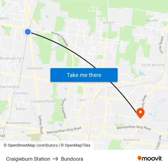 Craigieburn Station to Bundoora map