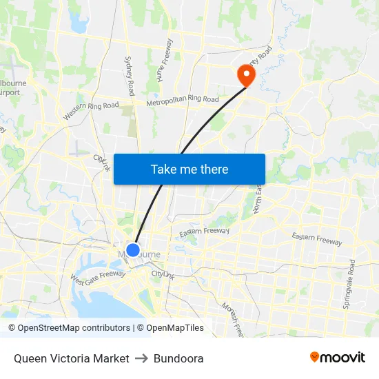 Queen Victoria Market to Bundoora map