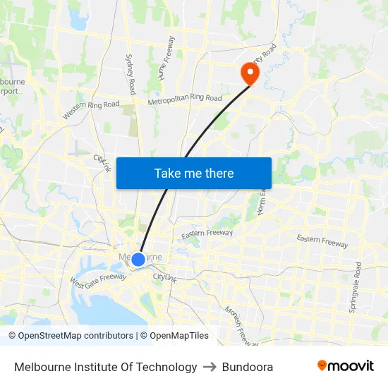 Melbourne Institute Of Technology to Bundoora map