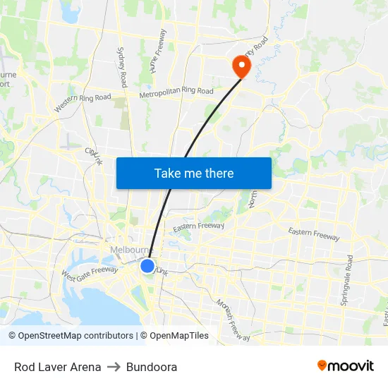 Rod Laver Arena to Bundoora map