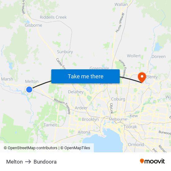 Melton to Bundoora map