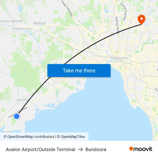 Avalon Airport/Outside Terminal to Bundoora map