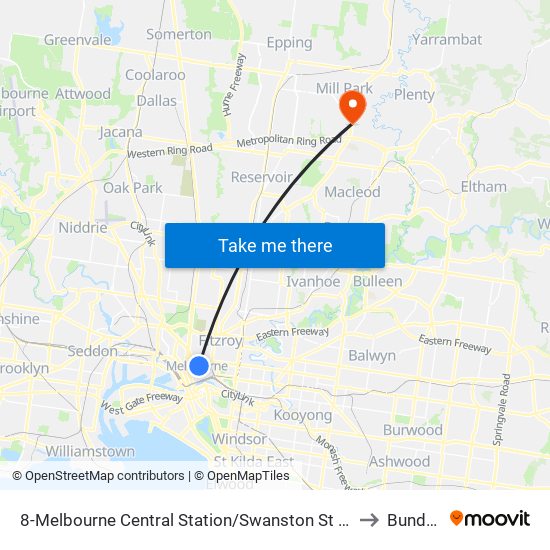 8-Melbourne Central Station/Swanston St (Melbourne City) to Bundoora map