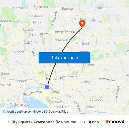 11-City Square/Swanston St (Melbourne City) to Bundoora map