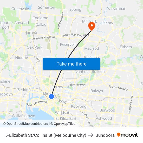 5-Elizabeth St/Collins St (Melbourne City) to Bundoora map