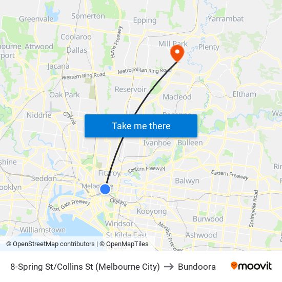 8-Spring St/Collins St (Melbourne City) to Bundoora map