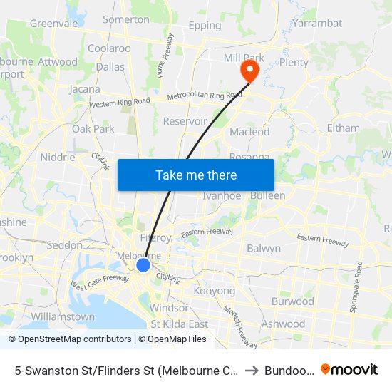 5-Swanston St/Flinders St (Melbourne City) to Bundoora map