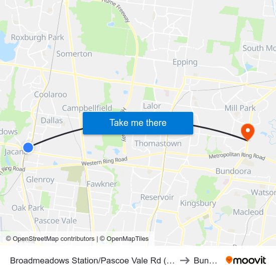 Broadmeadows Station/Pascoe Vale Rd (Broadmeadows) to Bundoora map