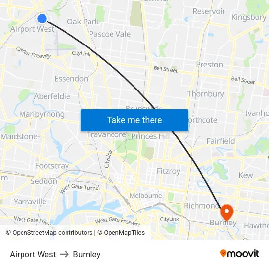 Airport West to Burnley map