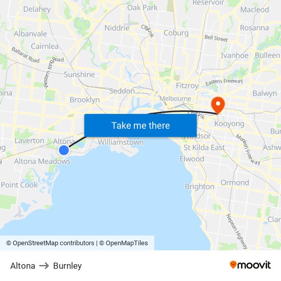 Altona to Burnley map