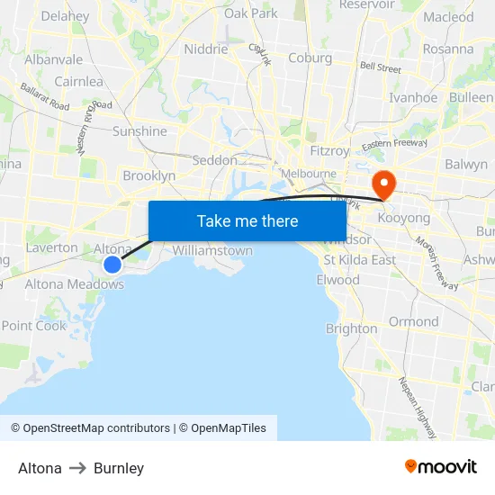 Altona to Burnley map