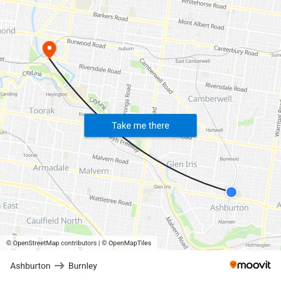 Ashburton to Burnley map