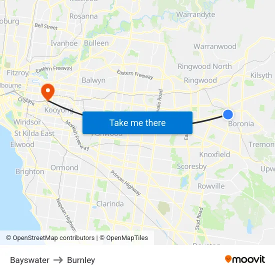 Bayswater to Burnley map