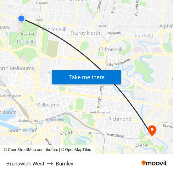 Brunswick West to Burnley map