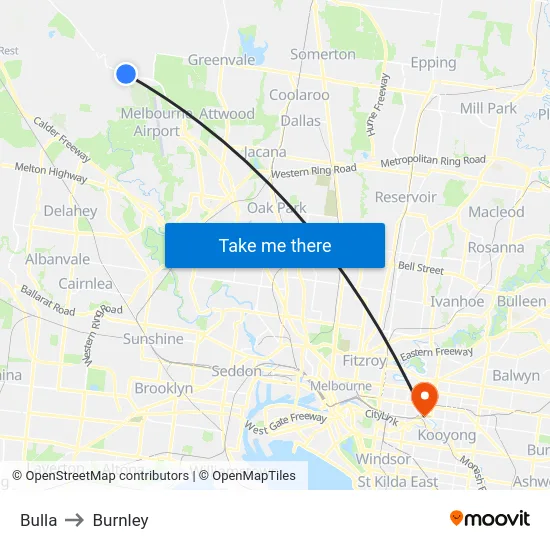 Bulla to Burnley map