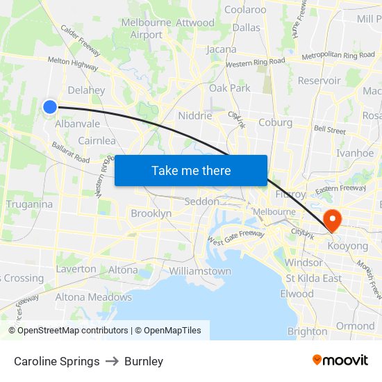 Caroline Springs to Burnley map