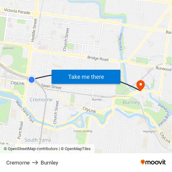 Cremorne to Burnley map