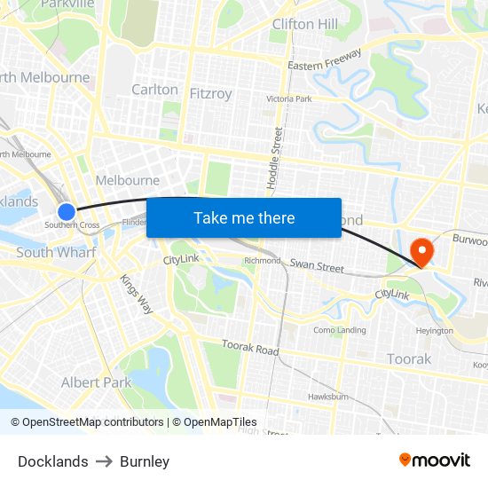 Docklands to Burnley map