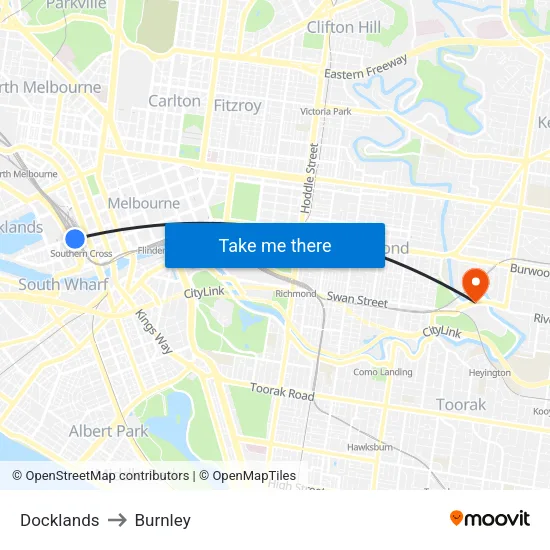 Docklands to Burnley map