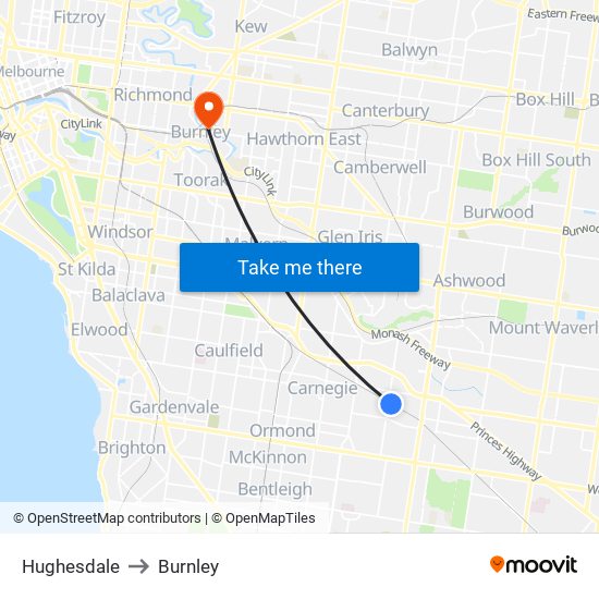 Hughesdale to Burnley map