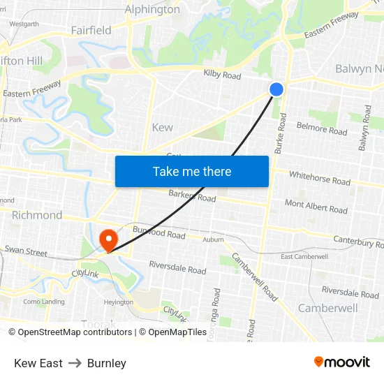 Kew East to Burnley map