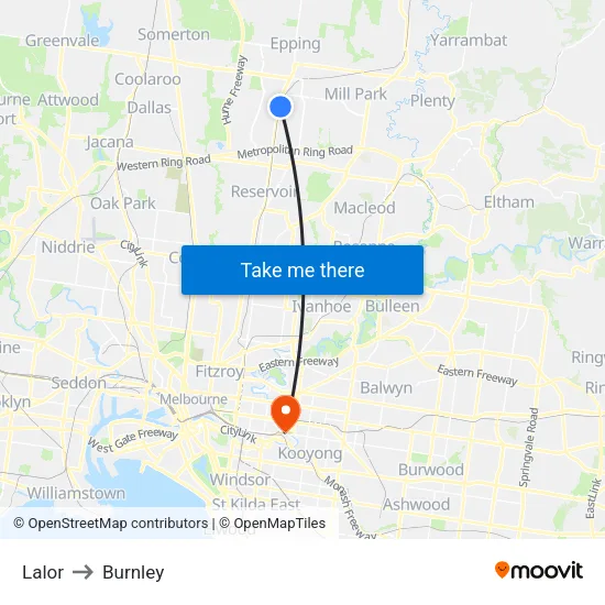 Lalor to Burnley map