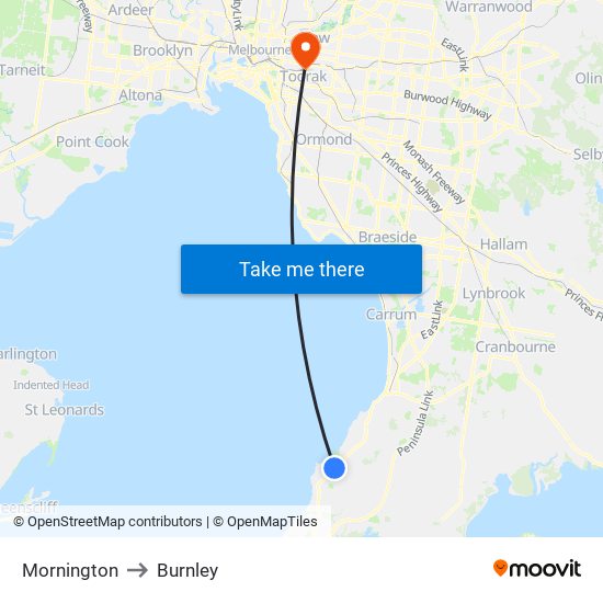 Mornington to Burnley map